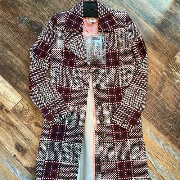 CAbi Burgundy and White Plaid Trench Coat - Picture 6 of 14